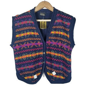 Vintage 80s Maison Gabriel Sweater Vest Large Multicolor Festival New Deadstock